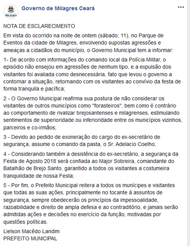 Nota Prefeitura