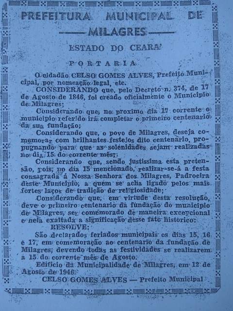 Portaria da Festa do Centenário