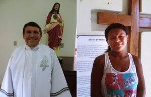 A mãe da criança e o padre Valderi | Foto: rede social