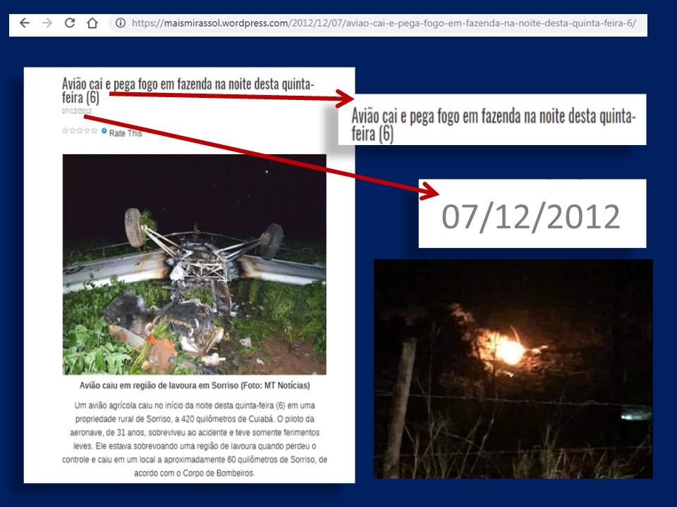 Uma das fotos divulgadas se refere a queda de um avião, outra mostra alguma coisa queimando ao solo | Imagens reprodução redes sociais